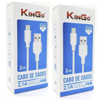 Cabo de Carregamento e Dados USB Lightning KinGo 2m Branco 2.1A