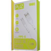 Cabo de Carregamento e Dados USB Tipo C PUZ 1m Branco 2.1A