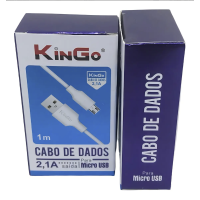Cabo de Carregamento e Dados USB Tipo V8 KinGo 1m Branco 2.1A
