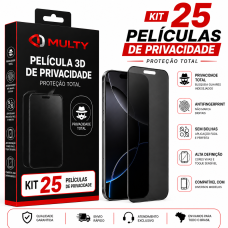 KIT 25 Película de Vidro 3D PRIVACIDADE IPHONE 7 PLUS / 8 PLUS BRANCA